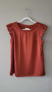 Rust Satin Ruffle Sleeve Blouse Size M